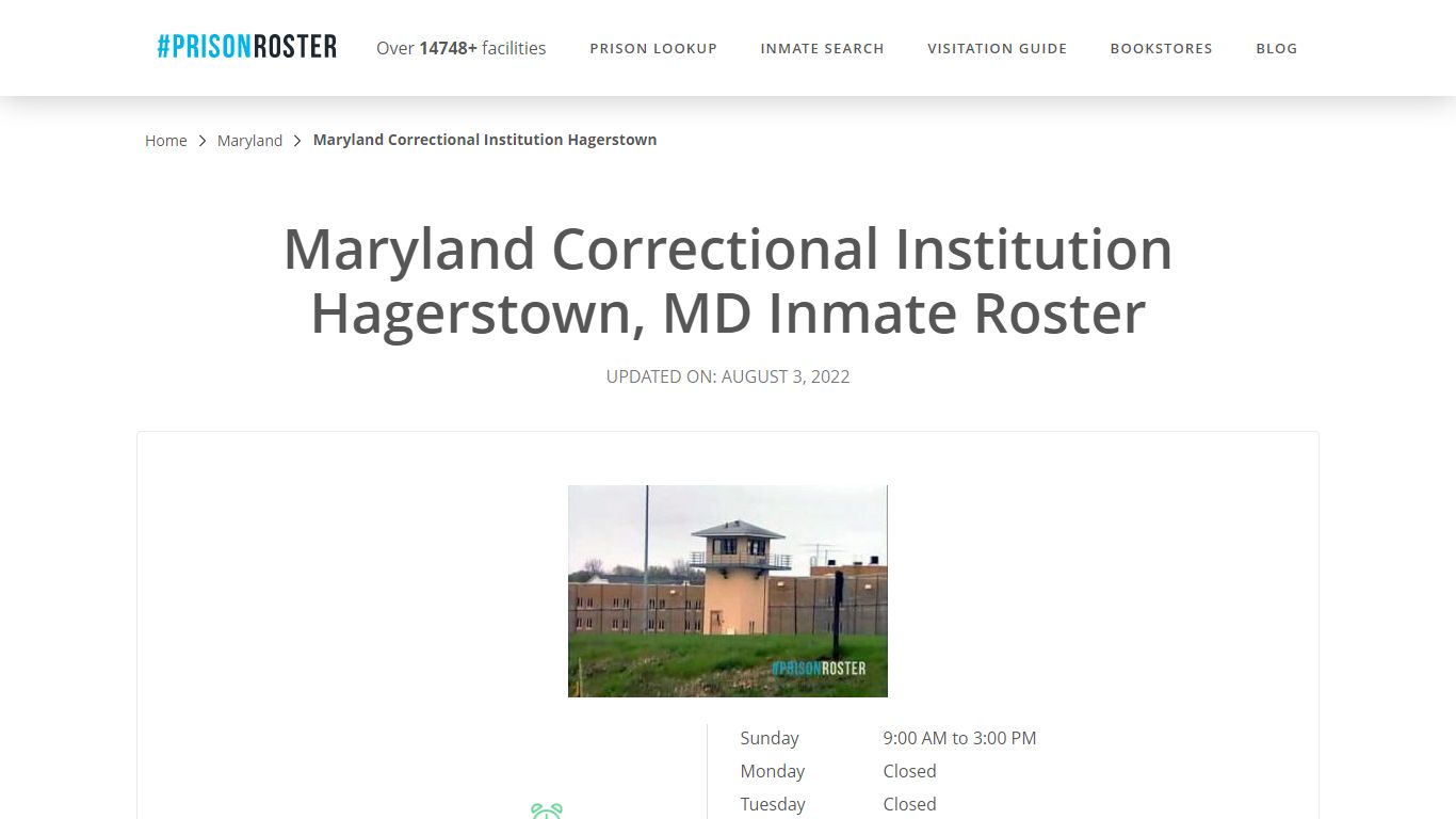 Maryland Correctional Institution Hagerstown, MD Inmate Roster