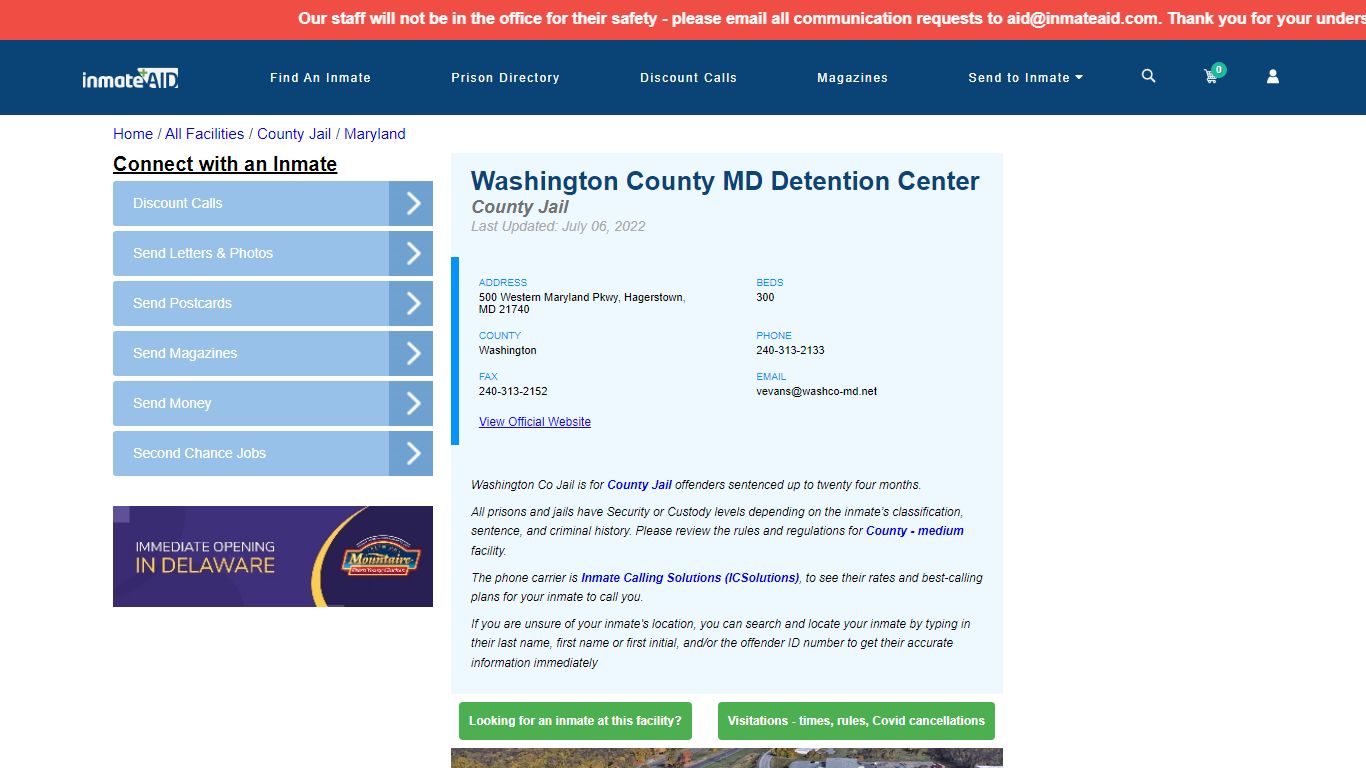 Washington County MD Detention Center - Inmate Locator ...